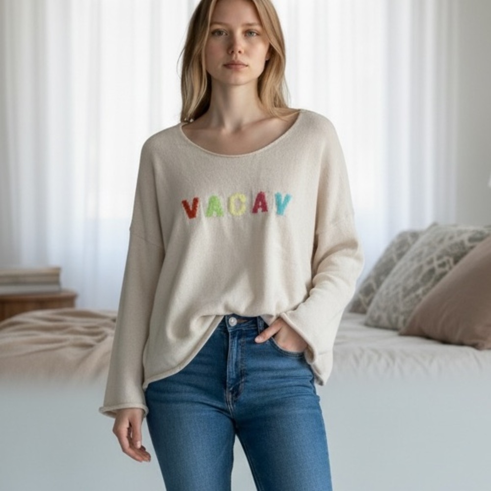 Miracle VACAY Sweater with Multicolor Letters